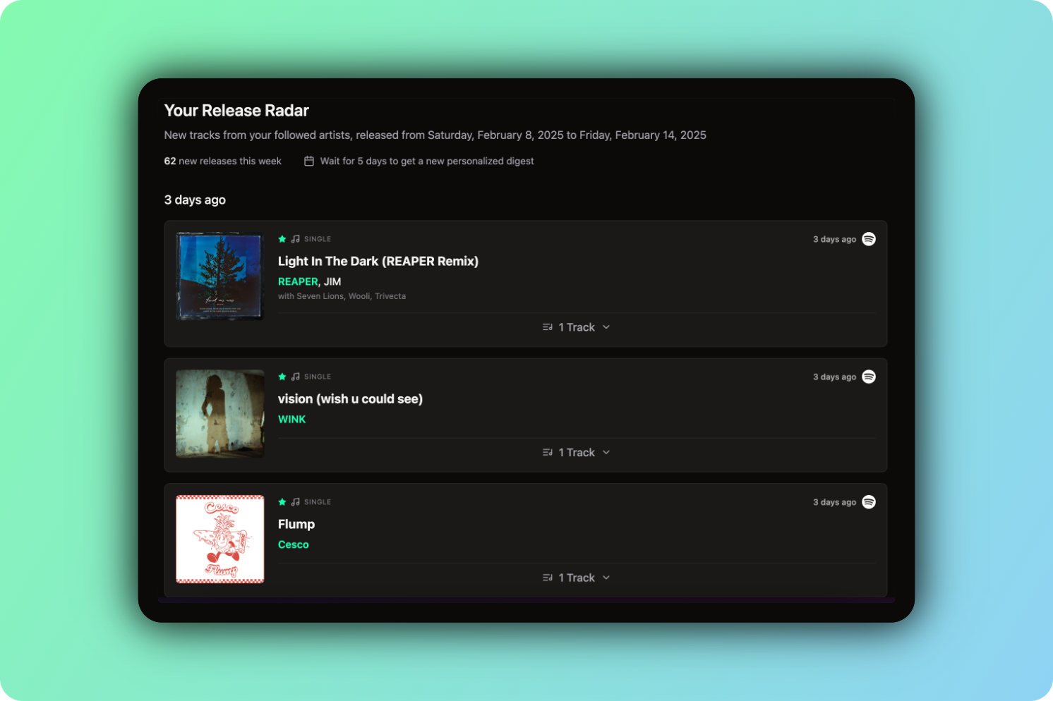 Personalized Music Updates Screenshot